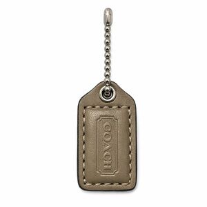 COACH Hangtag, taupe/silver & silver ball chain, 1.5”